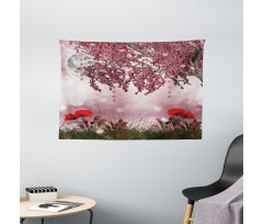 Dream Garden with Poppies Wide Tapestry