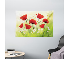 Floral Chamomile Poppy Wide Tapestry