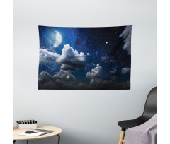 Moon Clouds Stars Night Wide Tapestry