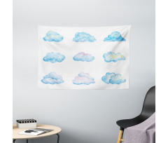 Cartoon Fluffy Clouds Wide Tapestry