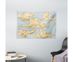 Cartoon Fluffy Clouds Art Wide Tapestry