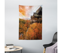 Japanese Building in Fall Tapestry