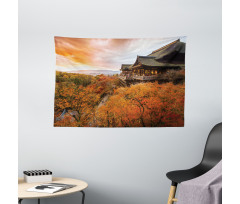 Japanese Building in Fall Wide Tapestry