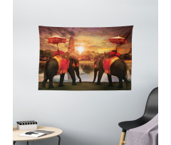 Sunset Animals Lake Wide Tapestry