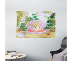 Cartoon Pearl on Shell Wide Tapestry