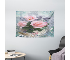 Vintage Rose Romance Wide Tapestry