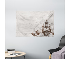 Priate Skull Compass Wide Tapestry