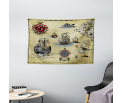 Antique Map Pirate Wide Tapestry