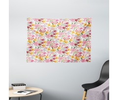 Cartoon Tulips Daffodils Wide Tapestry