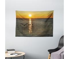 Geese Flying over Lake Wide Tapestry