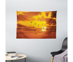 Birds Flying at Sunset Wide Tapestry