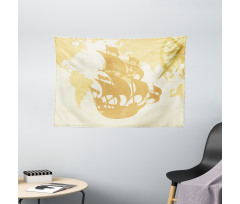 Old World Map Sailboat Wide Tapestry