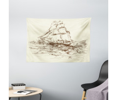 Hand Drawn Ship Wide Tapestry