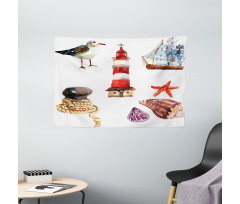 Lighthouse Seagull Wide Tapestry