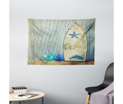 Aquatic Objects Boats Wide Tapestry