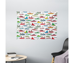 Cartoon Fishing Boats Wide Tapestry