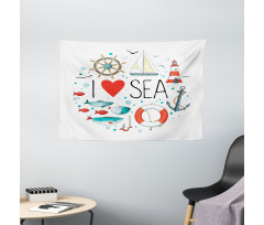 I Love Sea Words Wide Tapestry