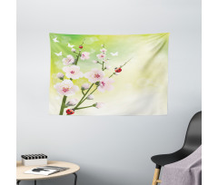 Blossoms Ladybugs Spring Wide Tapestry
