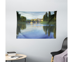 River Bridge Town Trees Wide Tapestry