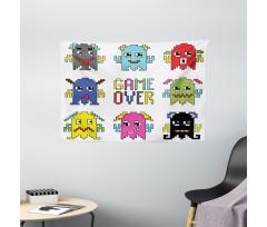 Pixel Robot Emotion Wide Tapestry