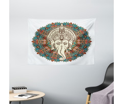 Mandala Floral Elephant Wide Tapestry