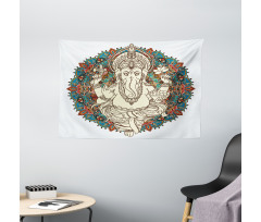 Asian Elephant Blossoms Wide Tapestry