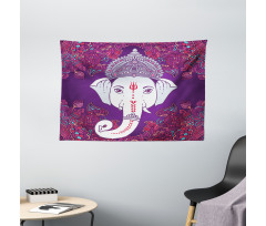 Elephant Floral Design Wide Tapestry