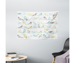 Birds Sitting on Wires Wide Tapestry