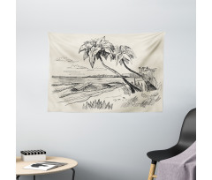 Tropical Beach Sketch Wide Tapestry