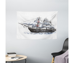 Columbus Ship Sailing Wide Tapestry