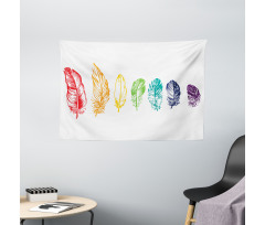 Rainbow Feathers Wide Tapestry