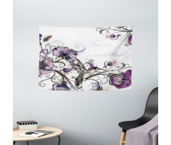 Ornate Flowers Leaves Wide Tapestry