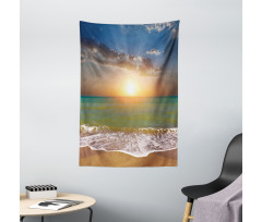 Sandy Beach Waves Sunset Tapestry