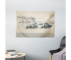 Racing Cars Sketchy Wide Tapestry