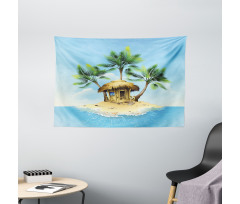 Bungalow with Palm Tree Wide Tapestry