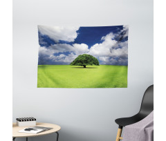 Old Tree in Grass Field Wide Tapestry