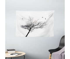 Tree Flying Birds Wide Tapestry
