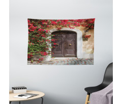 Old Door with Flowers Wide Tapestry