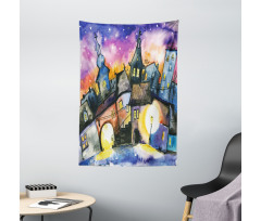 Town Night Watercolor Tapestry