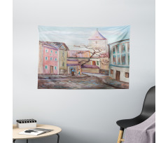 Watercolor Effect Town Wide Tapestry