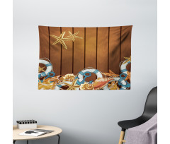 Seashell Anchor Wooden Wide Tapestry
