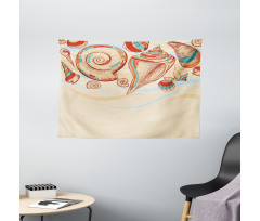 Seashells Pastel Colored Wide Tapestry
