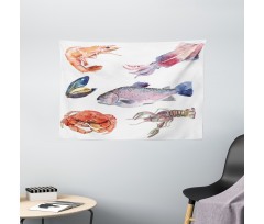 Sea Animals Watercolor Wide Tapestry