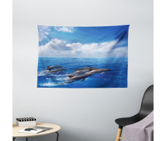 Jumping Dolphins in Sky Wide Tapestry