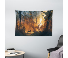Lost Dog in Forest Art Wide Tapestry