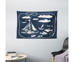 Boat Clouds Anchor Wide Tapestry