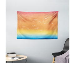 Seagull Palm Trees Sun Wide Tapestry