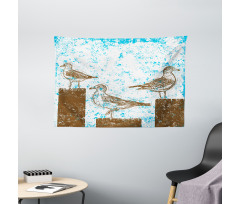 Grungy Sketch Seagulls Wide Tapestry