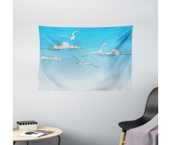 Seagulls Flying Ombre Sky Wide Tapestry