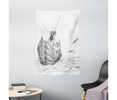 Fisherman on Boat Sketch Tapestry